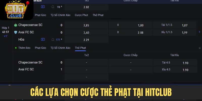 Các lựa chọn cược thẻ phạt tại Hitclub