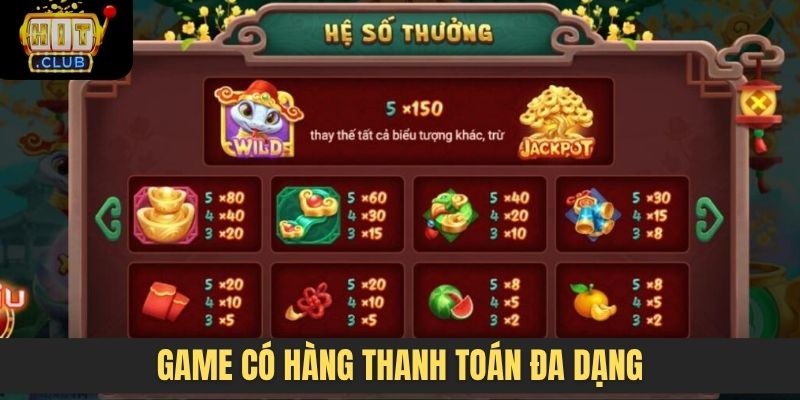 Game có hàng thanh toán đa dạng